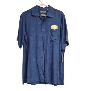 Batik Bay Button Down Shirt Marine Blue Jacquard Tropical Leaf Rayon Men's M NWT